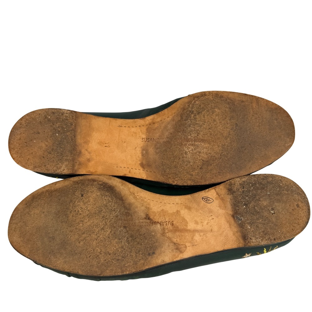 Susan Bennis Warren Edwards Leather Loafers Green Sun Moon Embroidery Italian - Picture 6 of 13